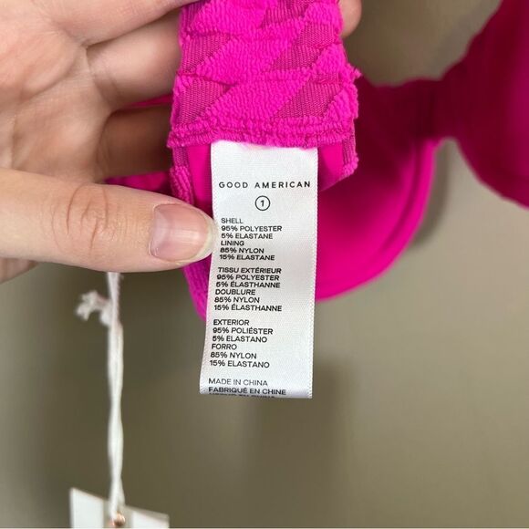 ✨ GOOD AMERICAN Pink Jacquard Wave Check Demi Better Bikini 1 Small NWT - Picture 9 of 12